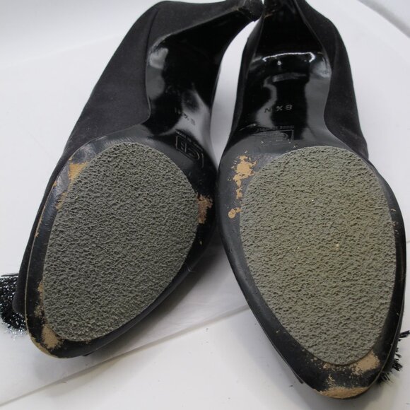 Geoffrey Beene black satin peep-toe heel with silver details 8.5N - Picture 7 of 8